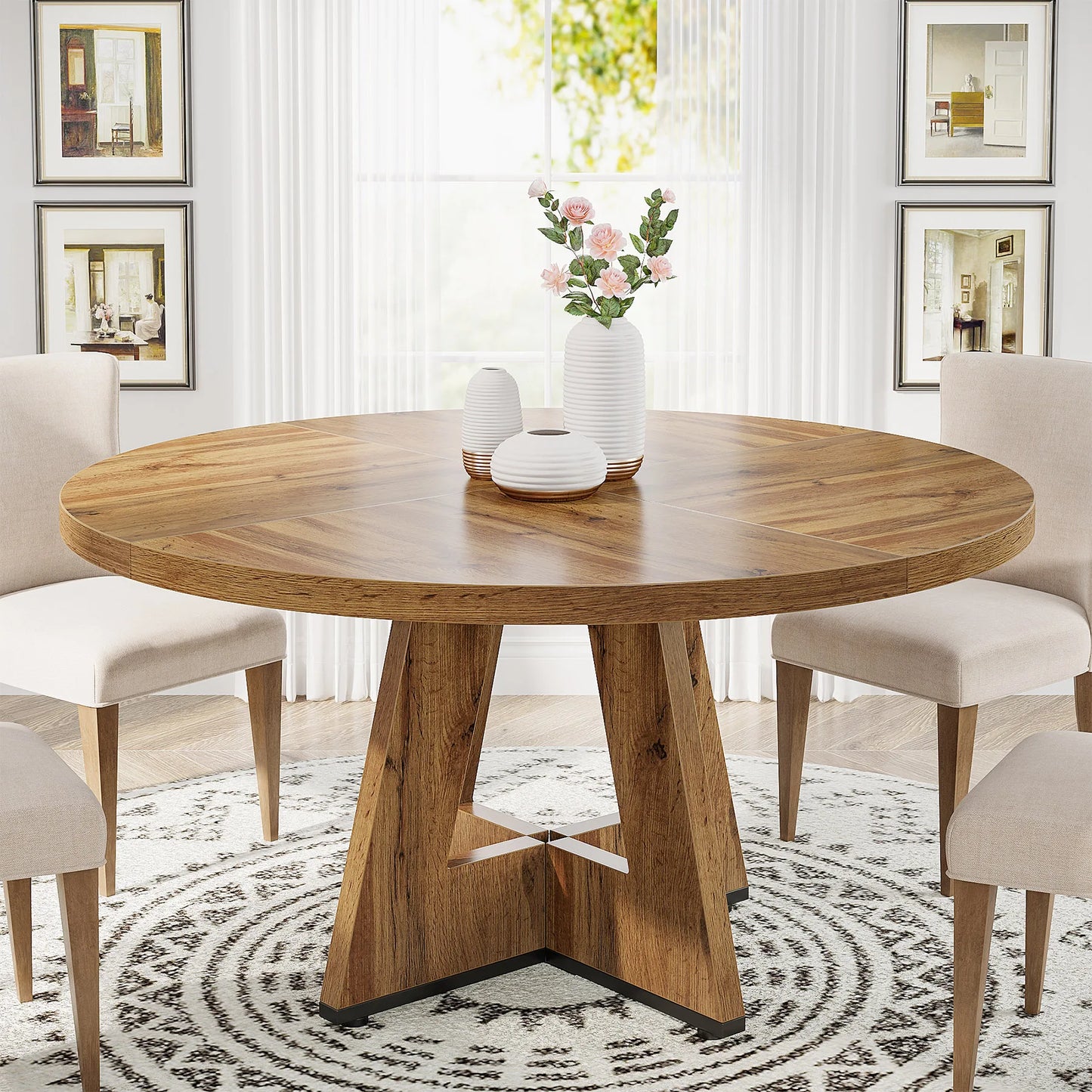Round Beautiful Wood Dining Table for 4