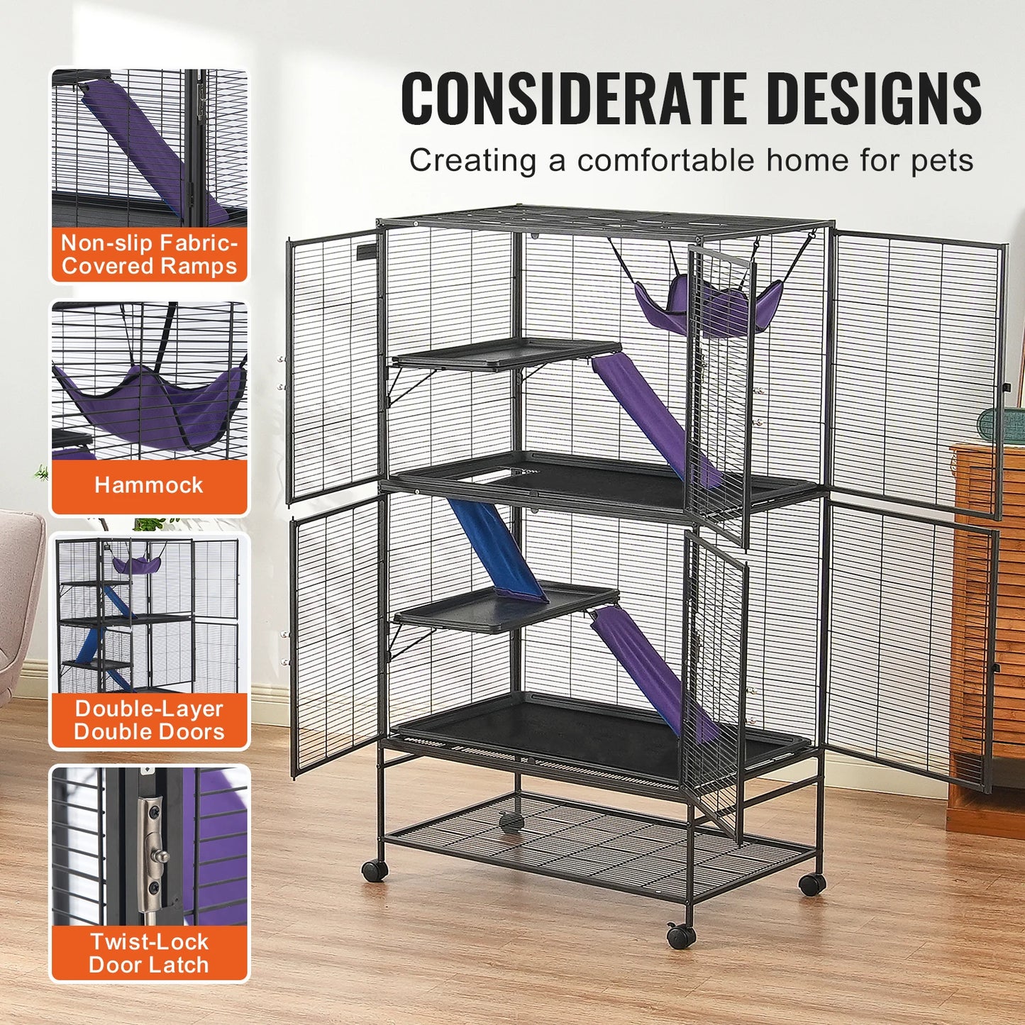 64.6" Rolling Metal Ferret Cage 4-Tier