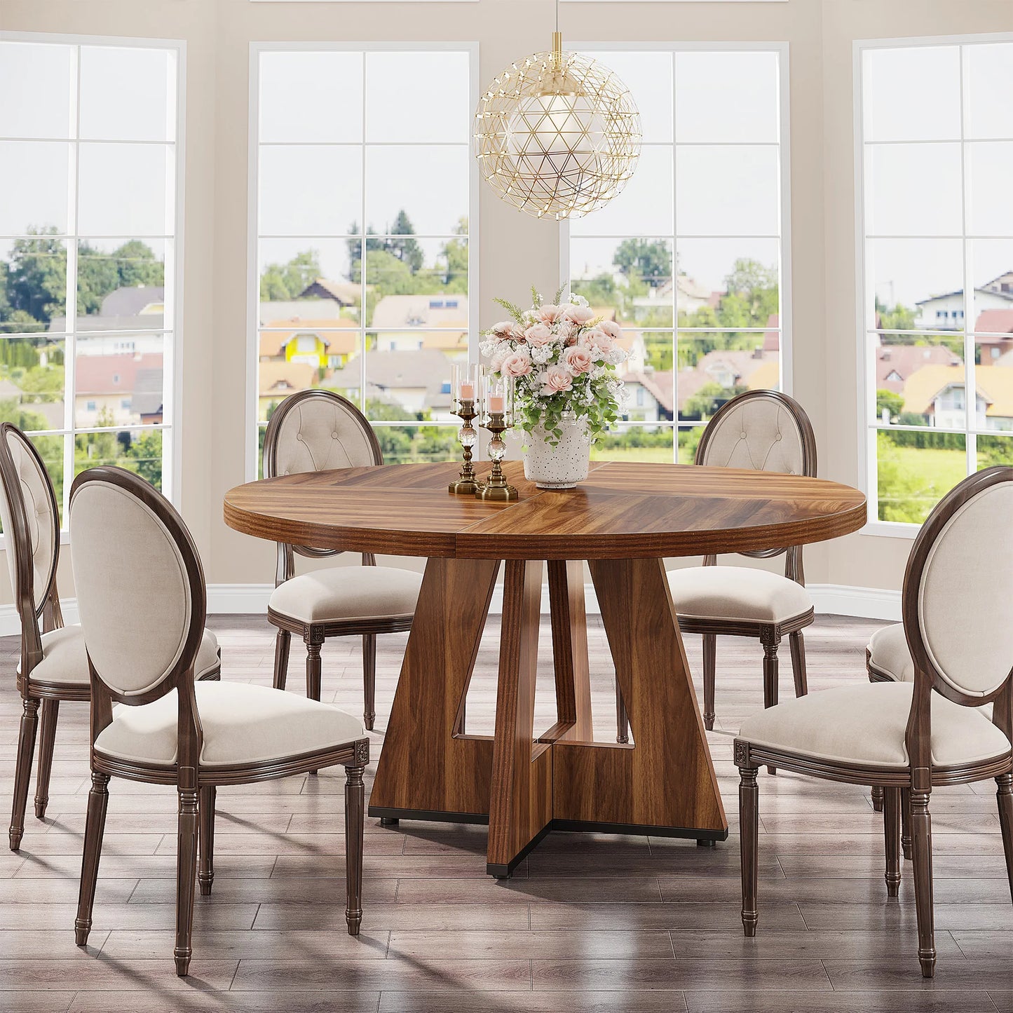 Round Beautiful Wood Dining Table for 4