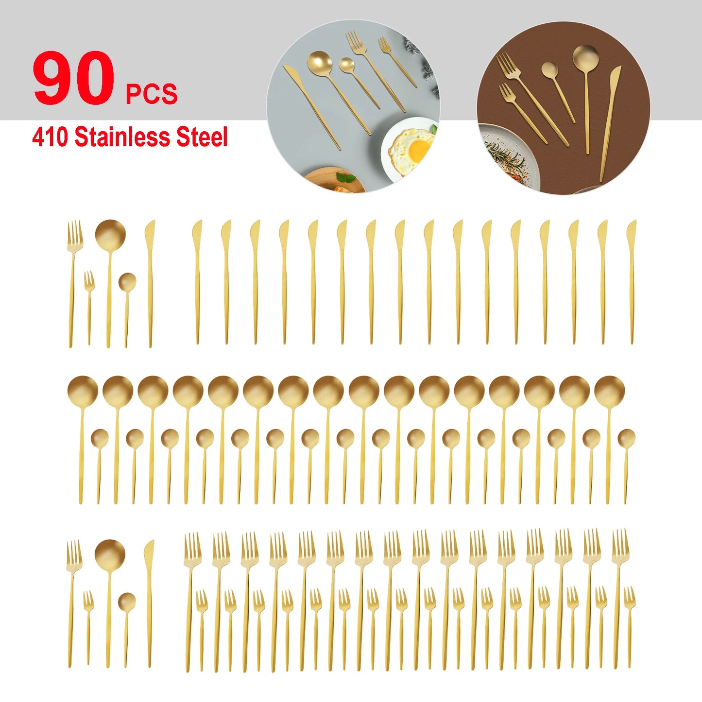 90Pcs Gold 420 Stainless Steel Tableware Set