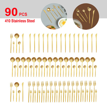 90Pcs Gold 420 Stainless Steel Tableware Set