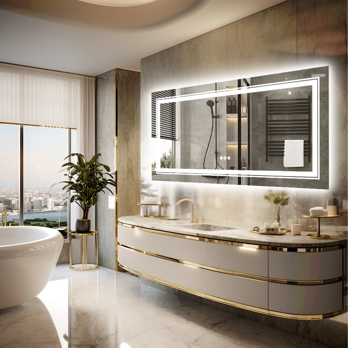 48"X24" LED Bathroom Mirror with Lights, Anti-Fog, Dimmable, Backlit + Front Lit,