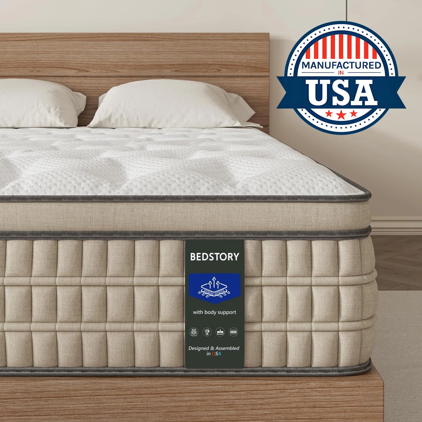 12 Inch Full/King Queen Hybrid Gel Memory Foam Mattress with Breathable Fabric