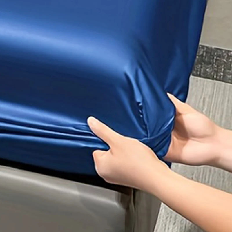 1 Simple Modern Satin Solid Color Fitted Sheet Ice Silk Bedspread