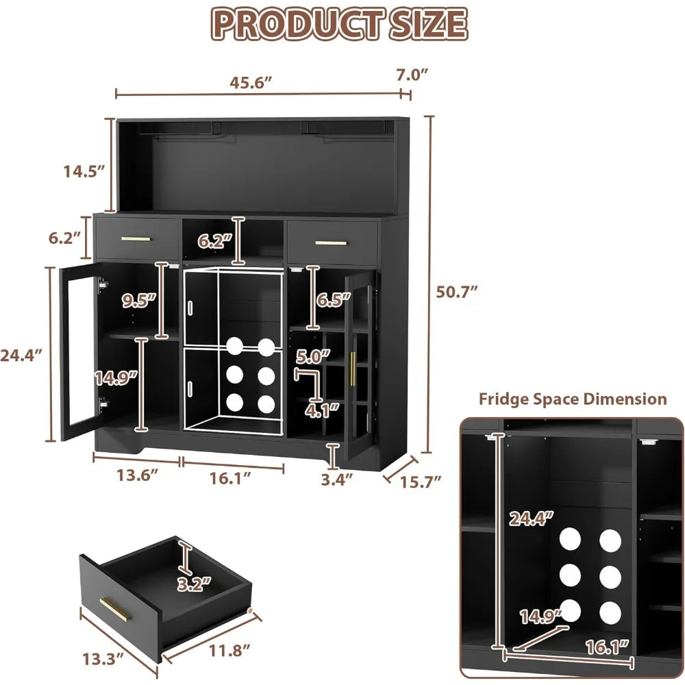 Mini Fridge Cabinet with LED Light & Power Outlet,