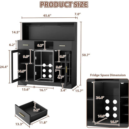 Mini Fridge Cabinet with LED Light & Power Outlet,