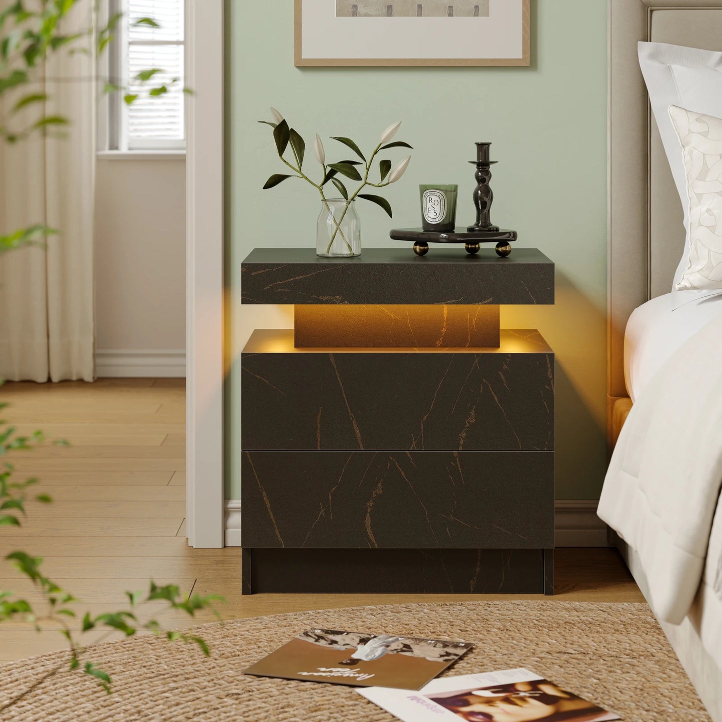 LED Nightstand End Table with RGB LED Lights