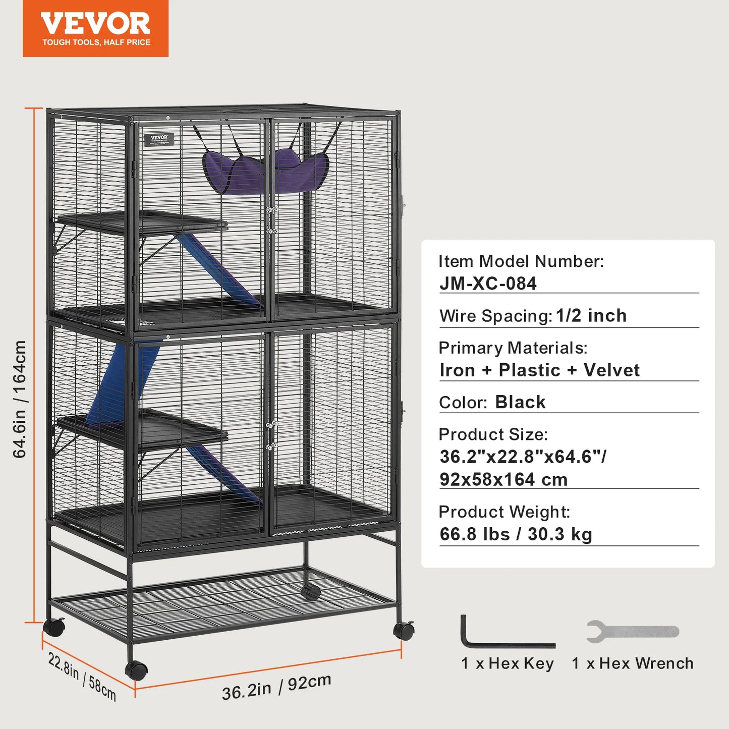 64.6" Rolling Metal Ferret Cage 4-Tier