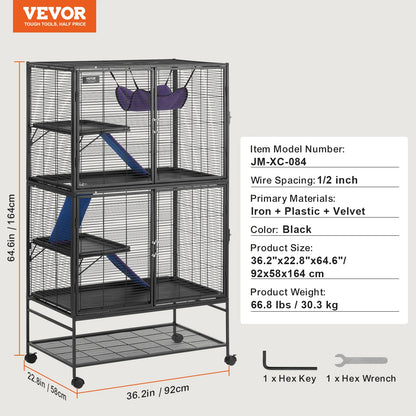 64.6" Rolling Metal Ferret Cage 4-Tier
