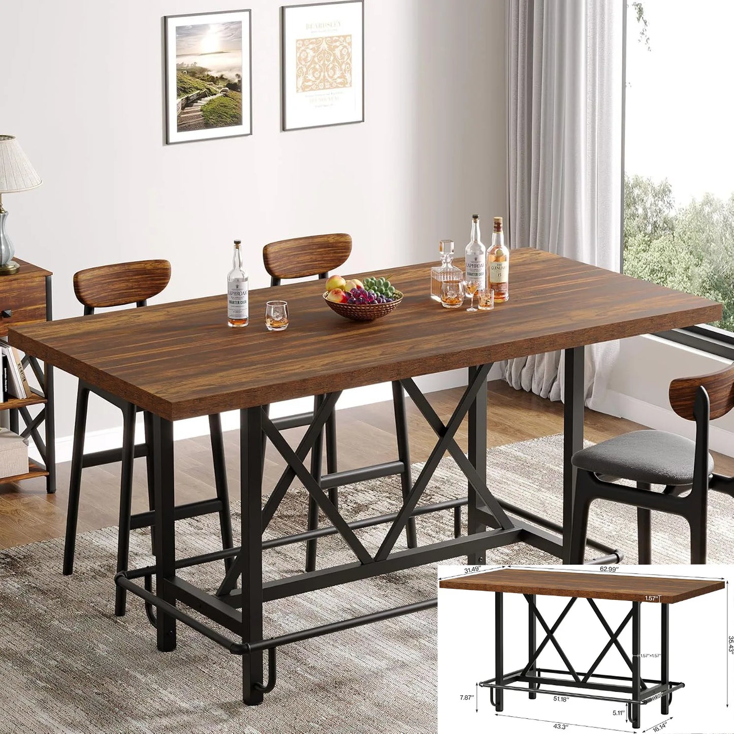 Large 63-inch Farmhouse Kitchen Table
