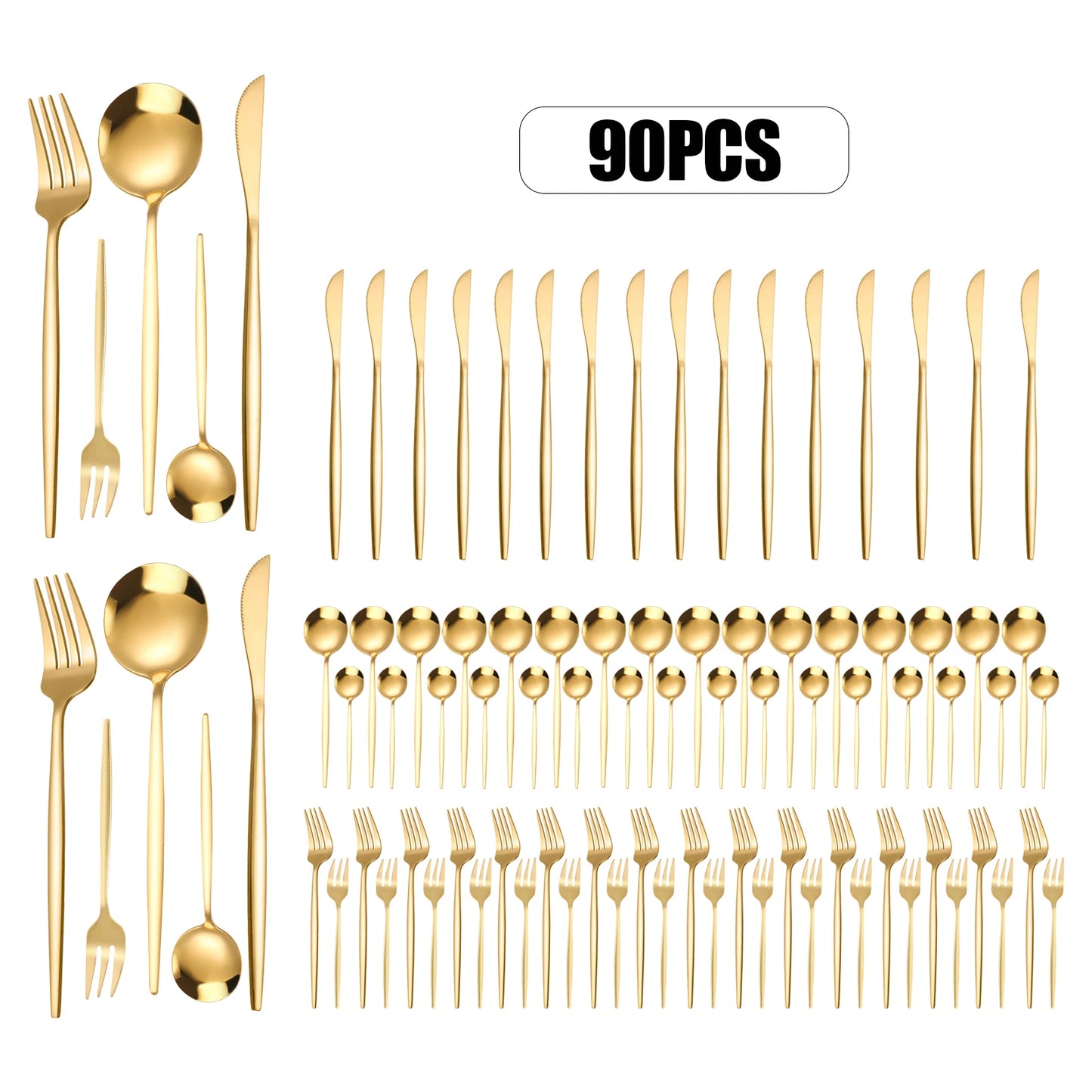 90Pcs Gold 420 Stainless Steel Tableware Set