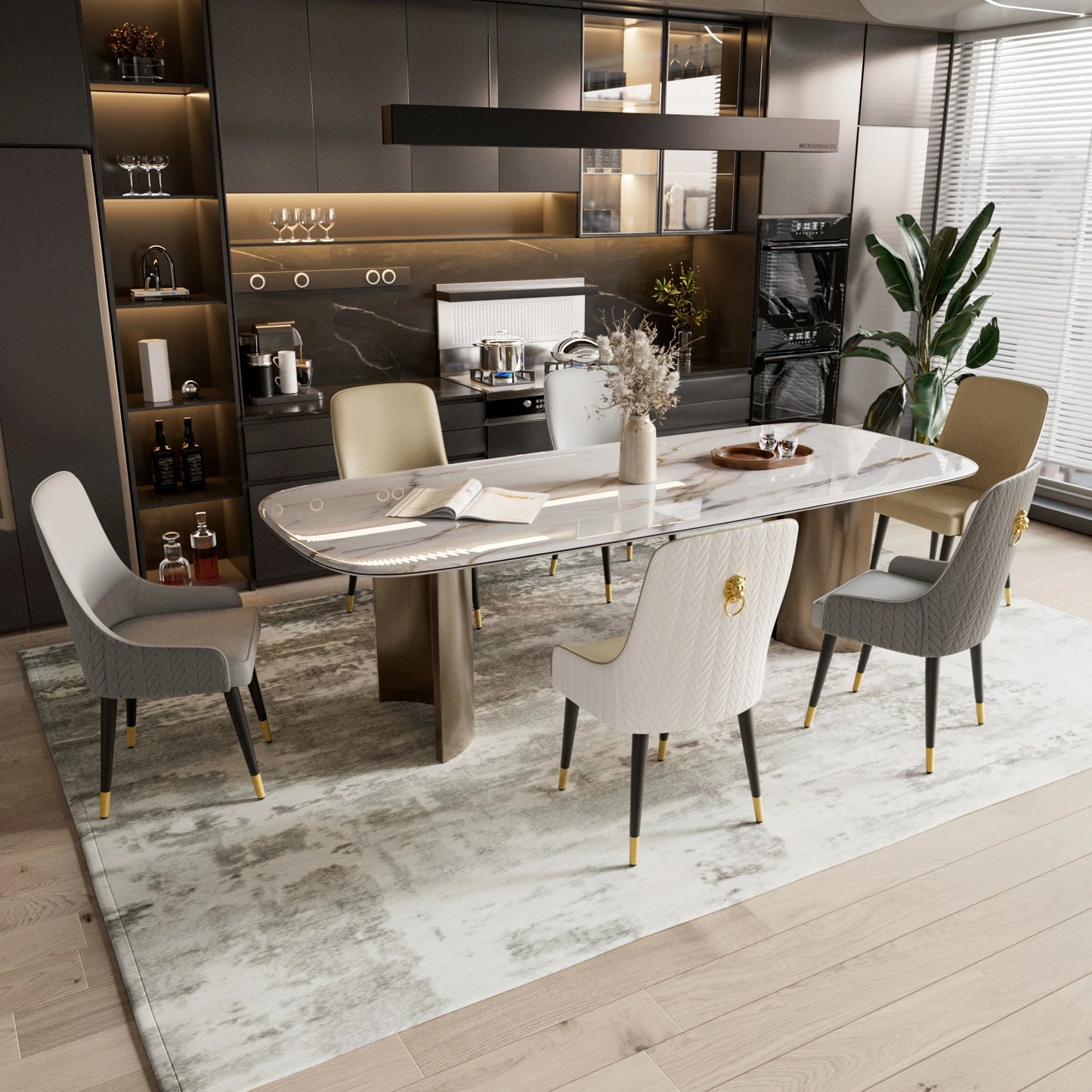 Modern Leather Set of 2 Dining Chairs