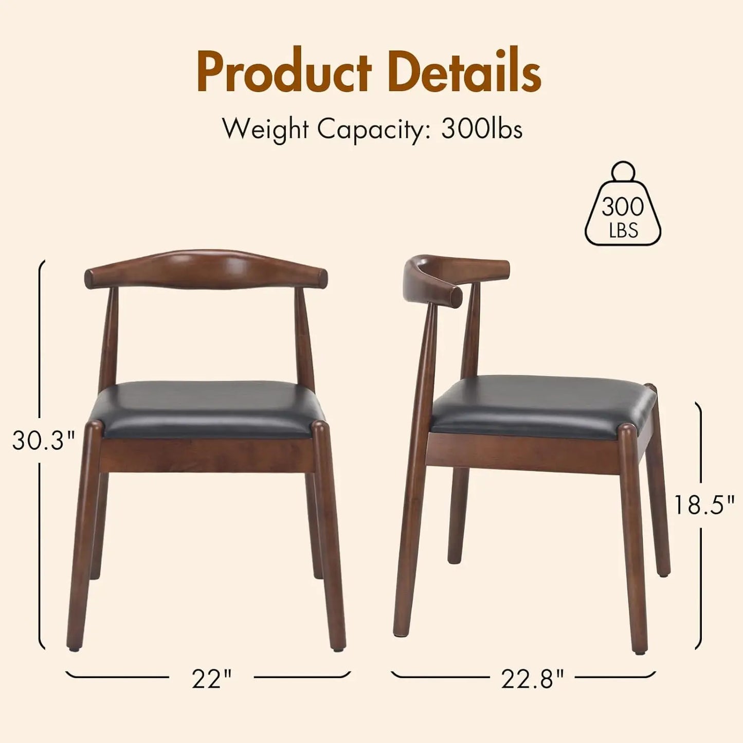 Dining Chairs Set of 2, Mid-Century Modern