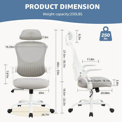 Mesh Ergonomic Office Computer Desk Chair with Flip-up Arms & Adjustable Headrests