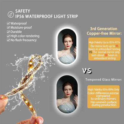 Backlit Smart LED Bathroom Mirror: Oval Dimmable 3 Colors Anti-Fog