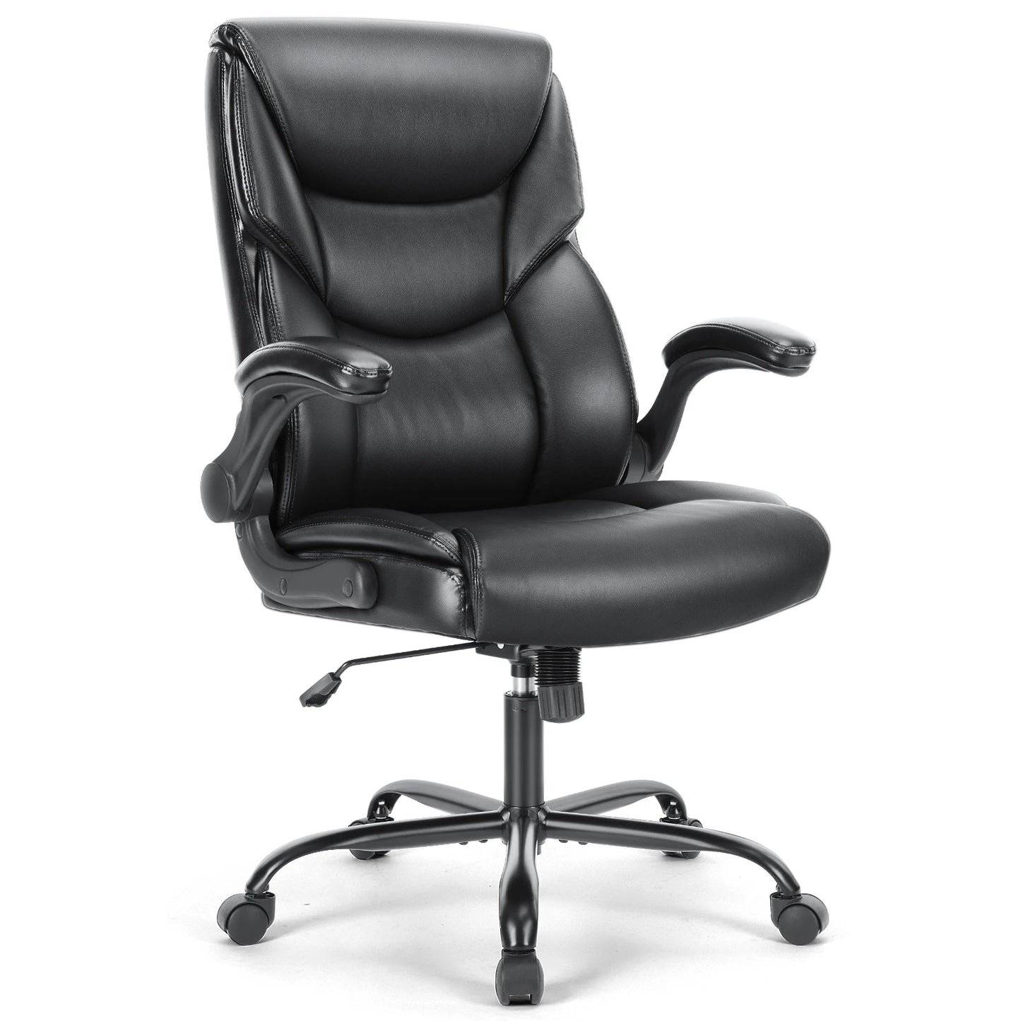 Ergonomic PU Leather Padded Chair Swivel Wheel With Lumbar Support