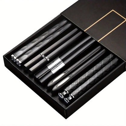 5-Pair Set Black Alloy Chopsticks Durable & Dishwasher Safe