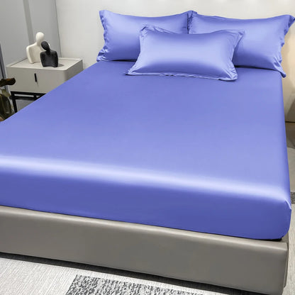 1 Simple Modern Satin Solid Color Fitted Sheet Ice Silk Bedspread