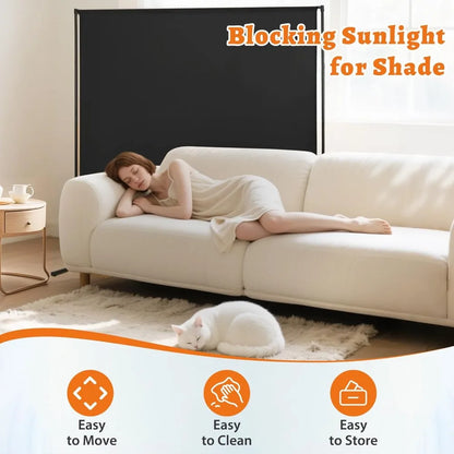 71" Adjustable Room Divider Panel, Black Fabric Privacy Screen for Office & Home Separation