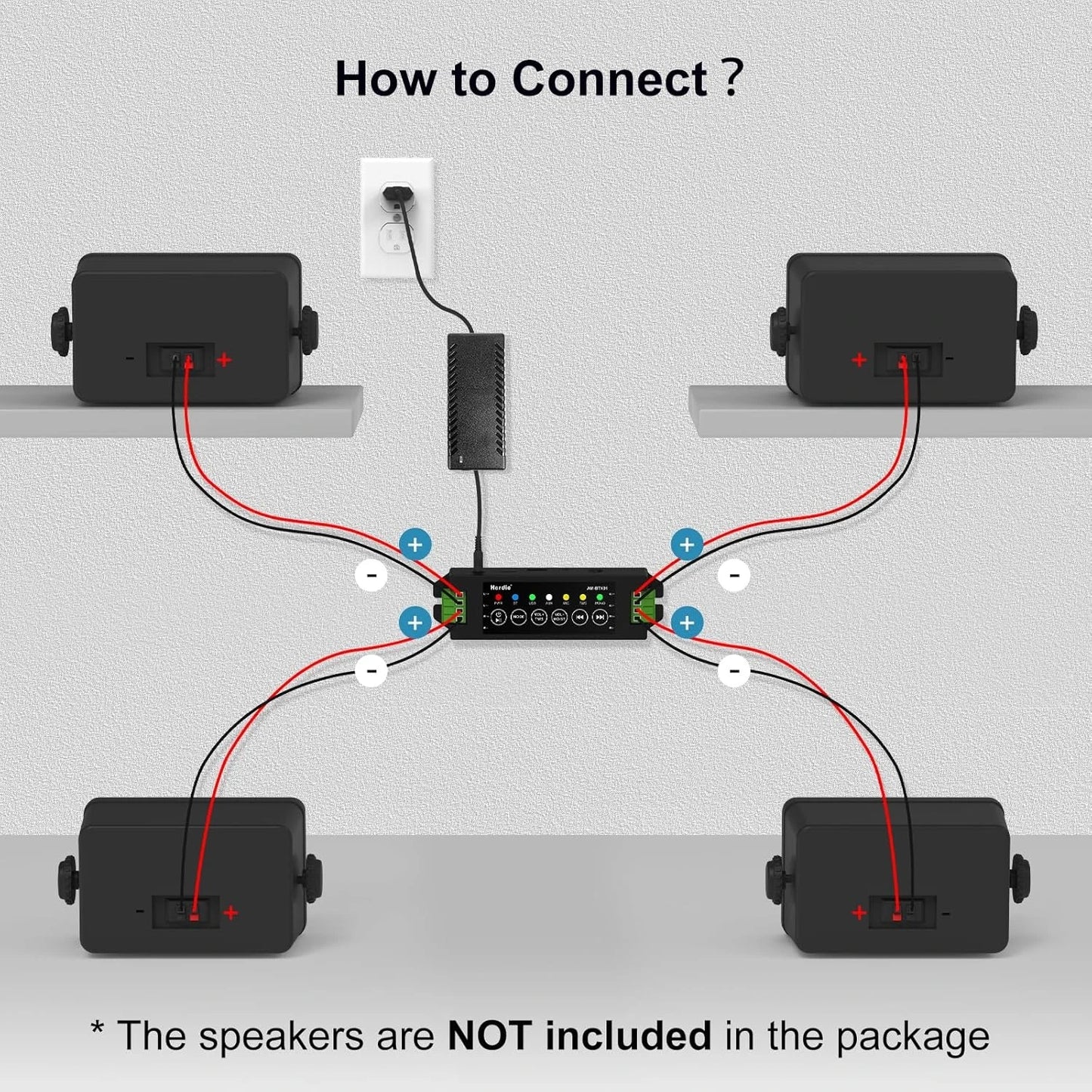 Herdio 4-Channel Bluetooth Amplifier 200W Power Output