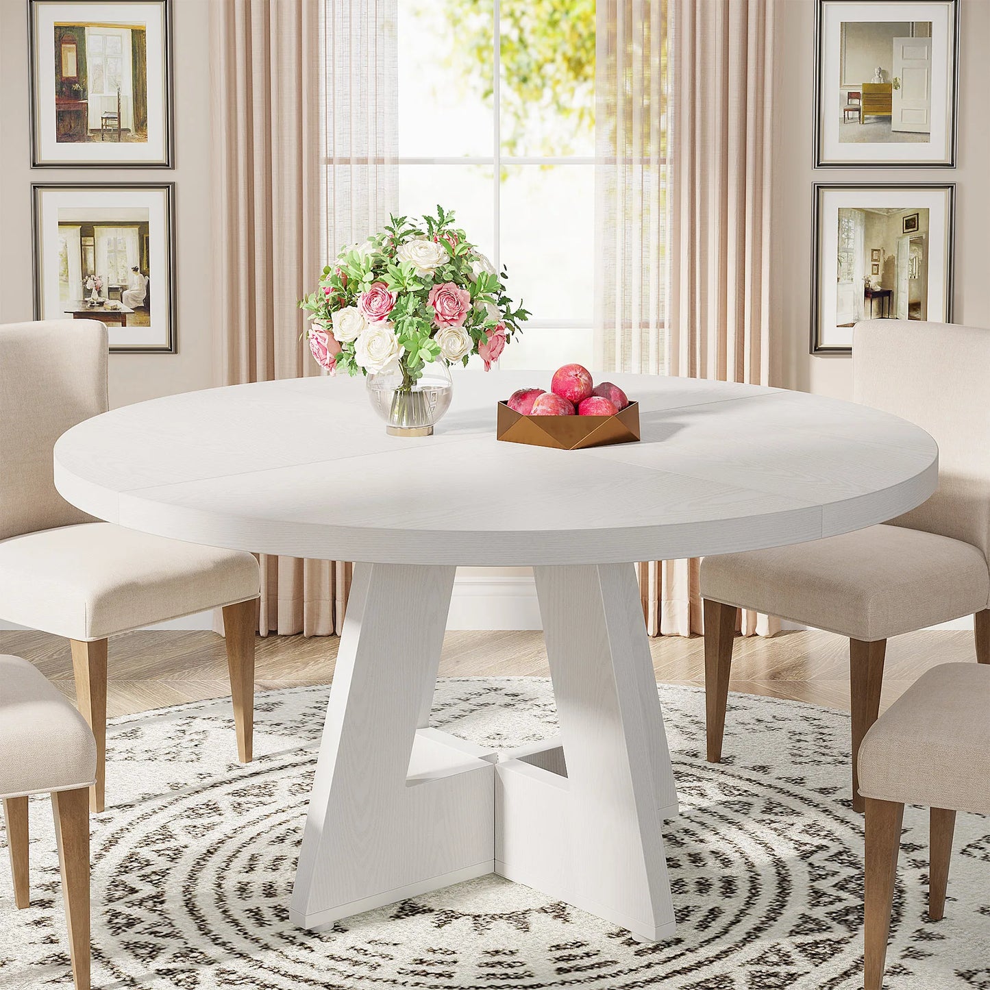 Round Beautiful Wood Dining Table for 4