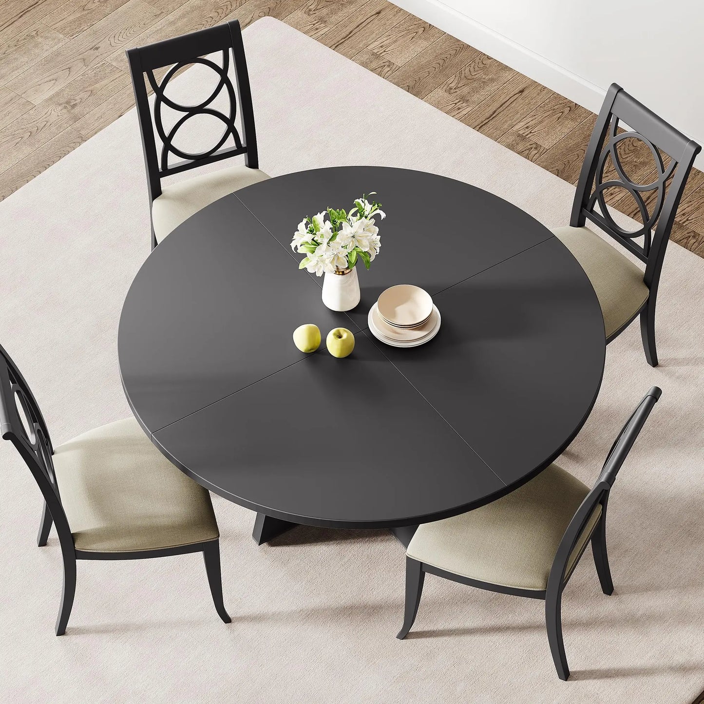 47-Inch Round Dining Table Large Wooden Kitchen Table For 4 to 6