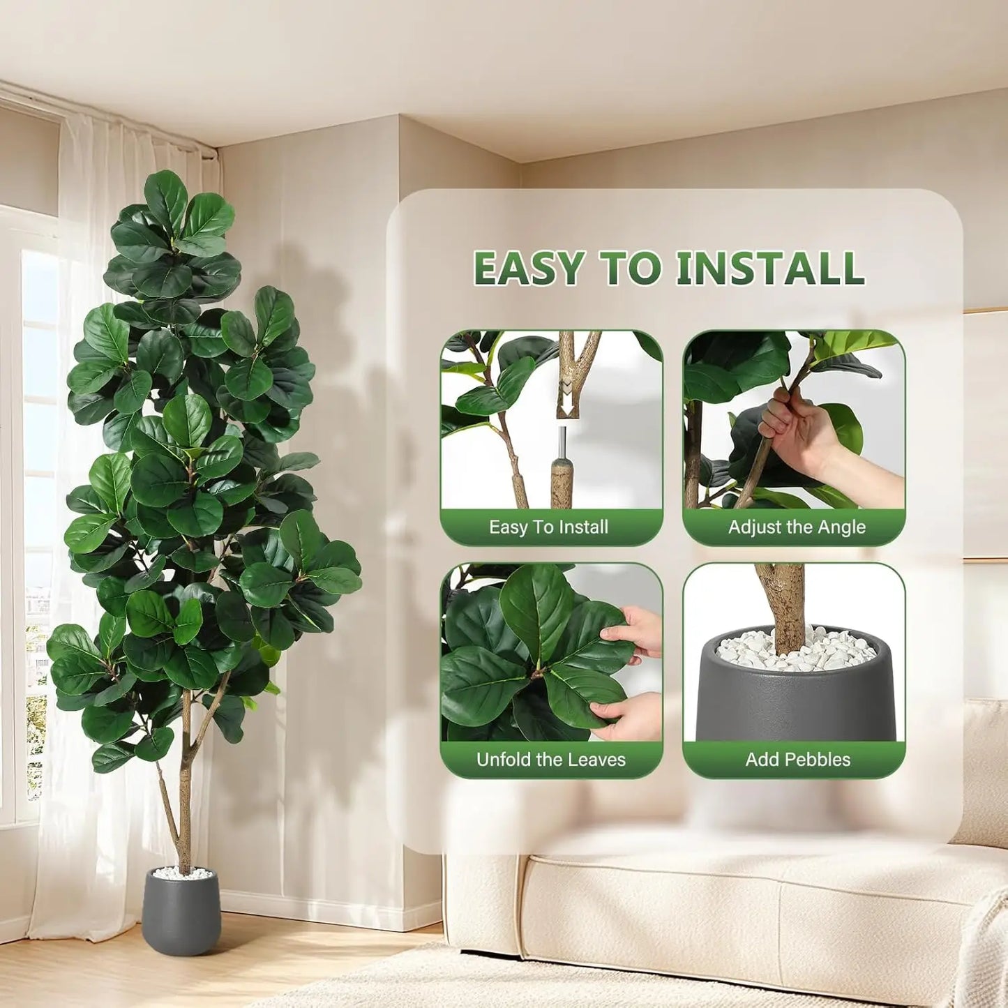 4FT/5FT/6FT/7FT Realistic Faux Ficus Lyrata Trees
