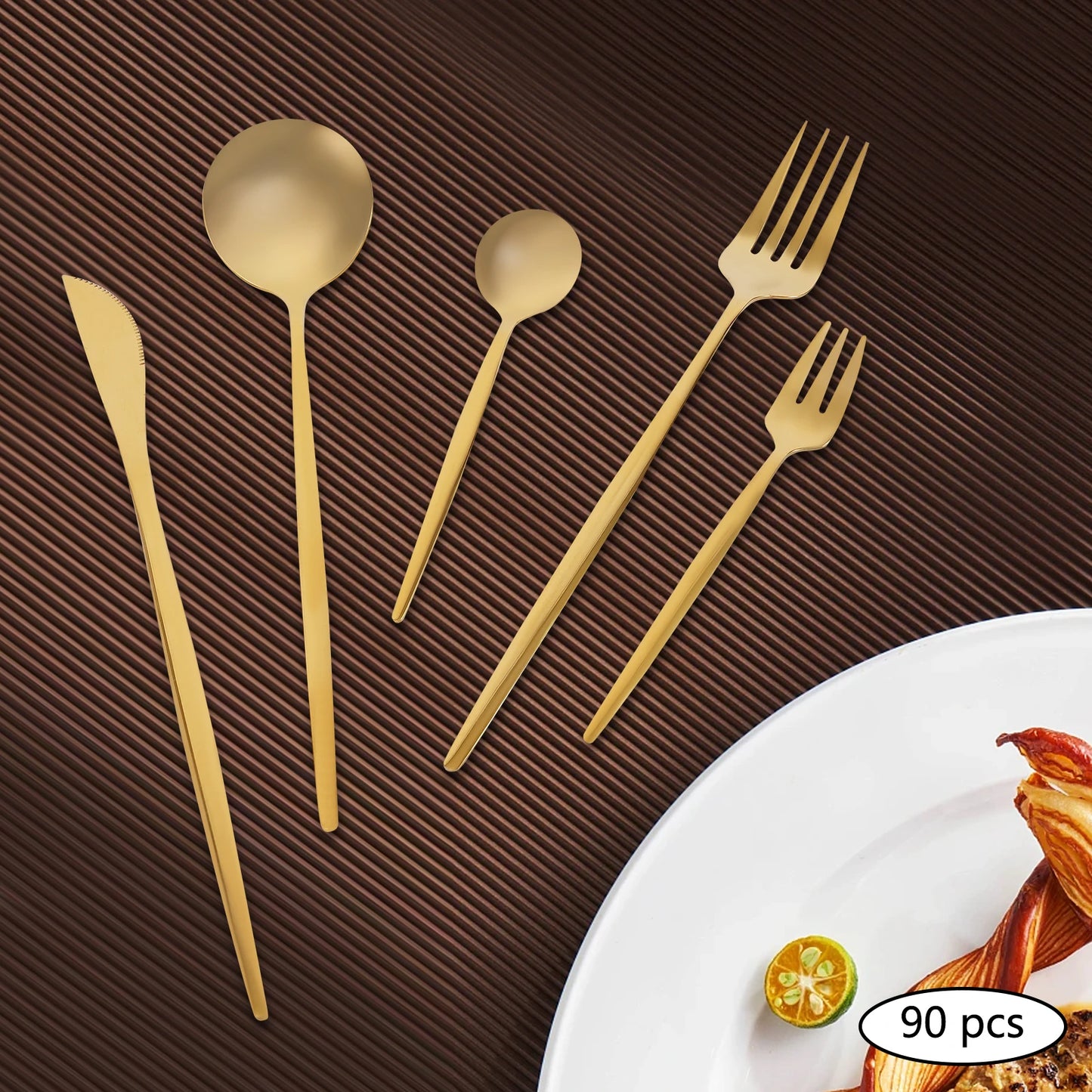 90Pcs Gold 420 Stainless Steel Tableware Set