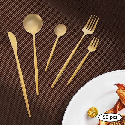 90Pcs Gold 420 Stainless Steel Tableware Set