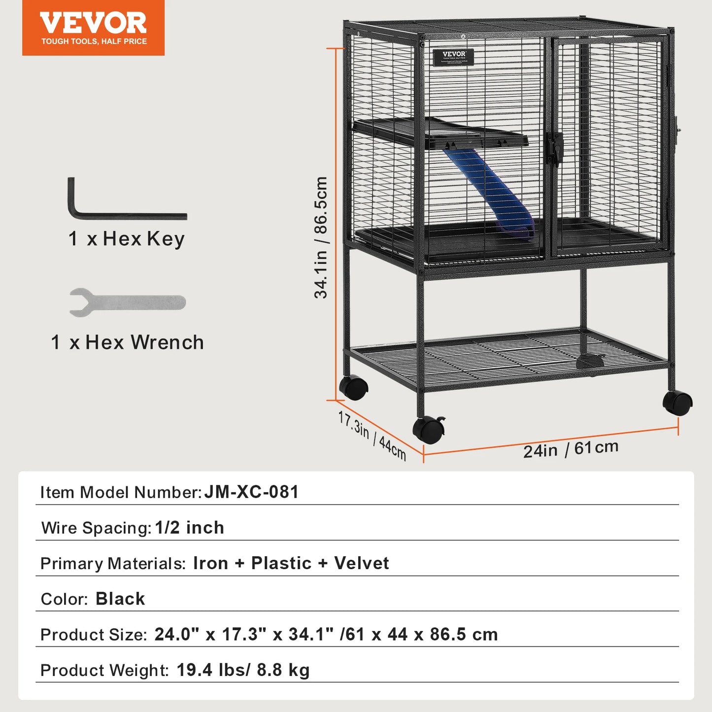 64.6" Rolling Metal Ferret Cage 4-Tier