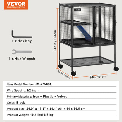 64.6" Rolling Metal Ferret Cage 4-Tier