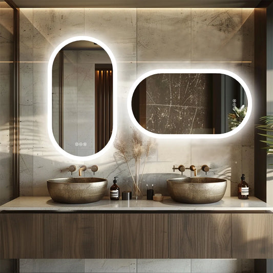 Backlit Smart LED Bathroom Mirror: Oval Dimmable 3 Colors Anti-Fog