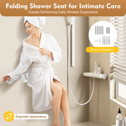 90° Folding Shower Seat Wall-Mounted Waterproof Bench Shoe Changing Stool for Bathrooms Porches 32*34cm