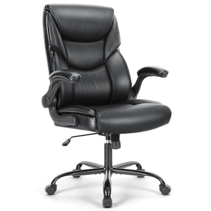 Ergonomic PU Leather Padded Chair Swivel Wheel With Lumbar Support