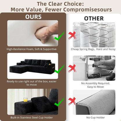 109" Boneless Couches for Living Room Modular Sectional Sofa with Oversized Chaise, L-Shape Cloud Couch with Deep, Customized