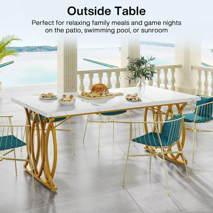 63-Inch Rectangular Dining Table with Faux Marble Table Top