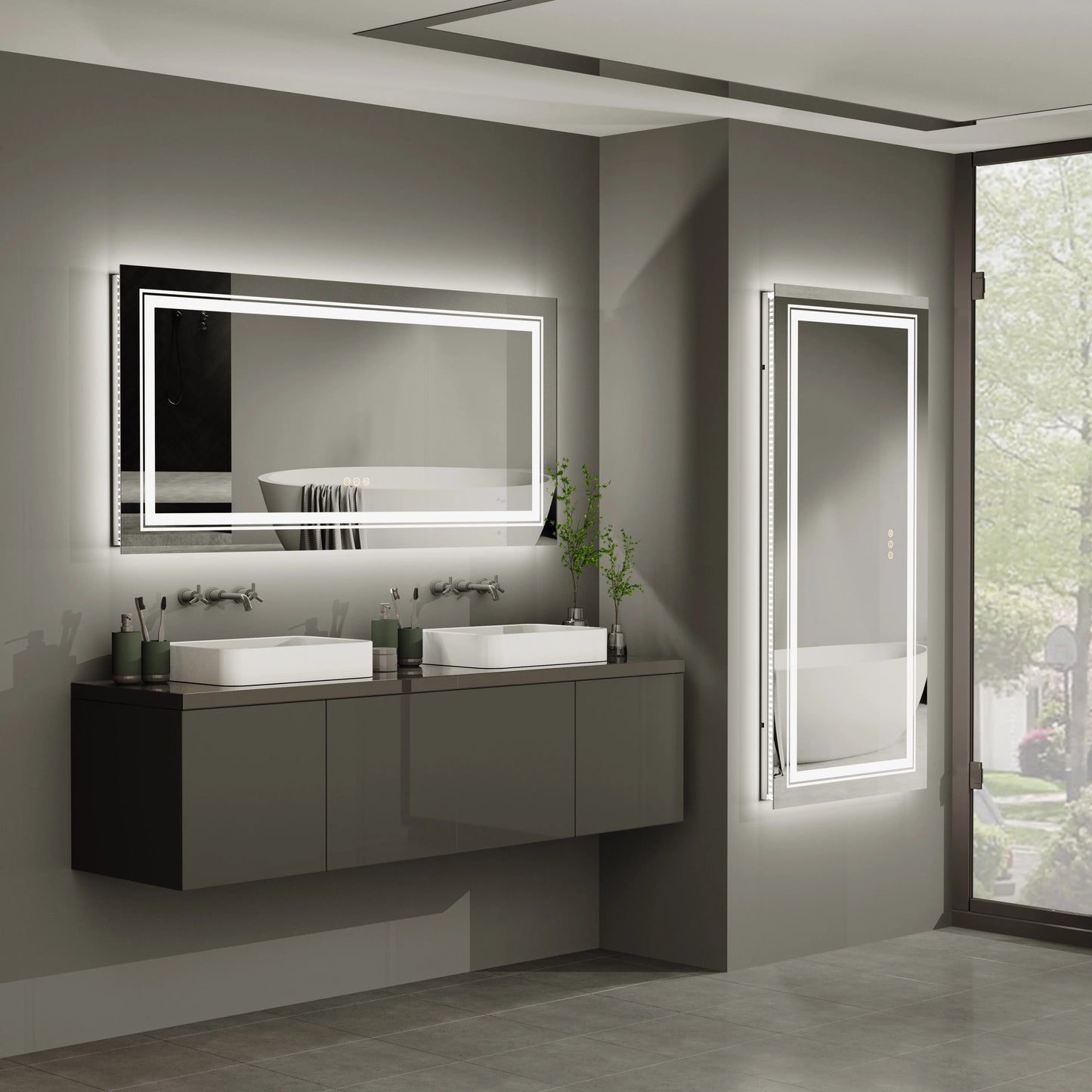 48"X24" LED Bathroom Mirror with Lights, Anti-Fog, Dimmable, Backlit + Front Lit,