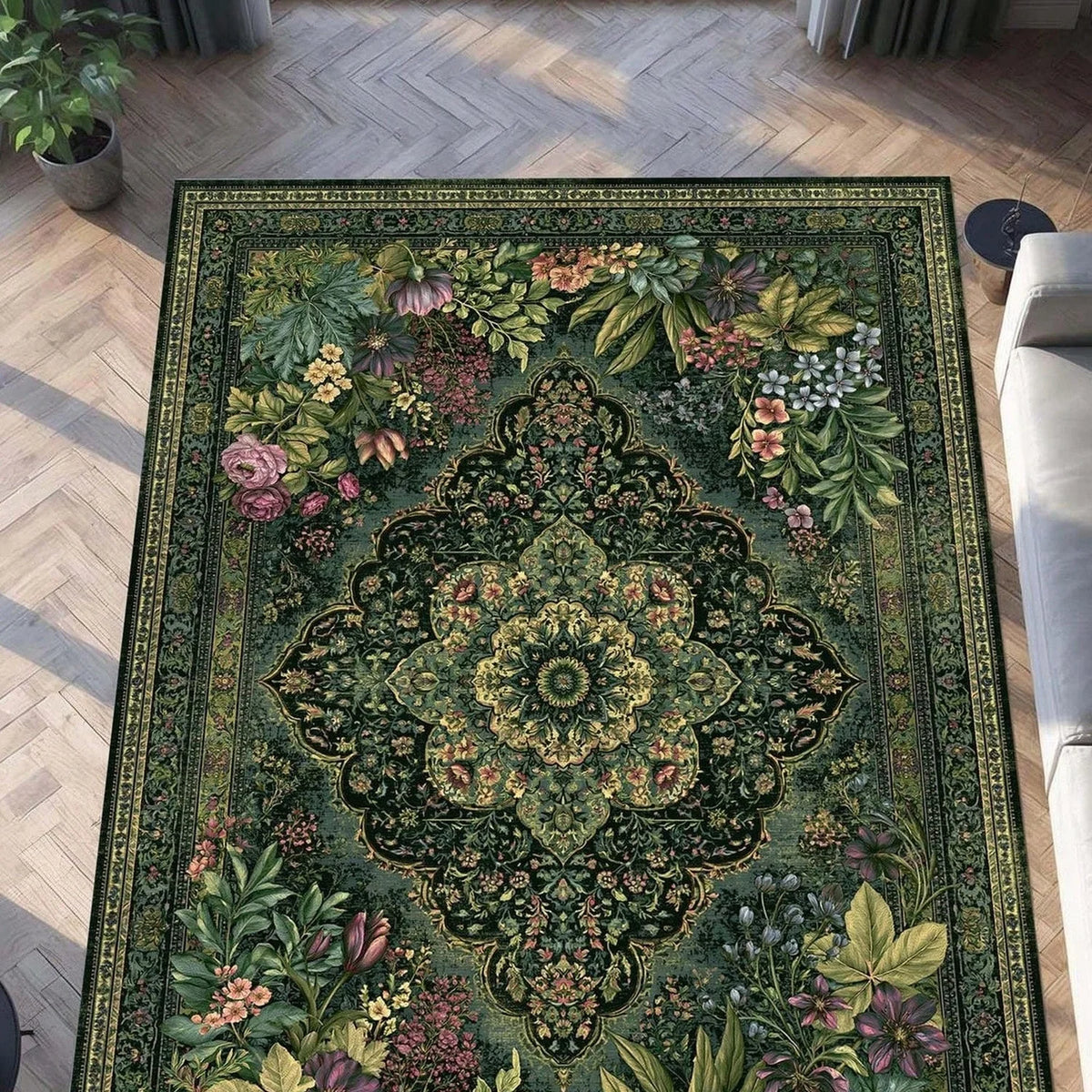 Green Plant Pattern Persian Rug