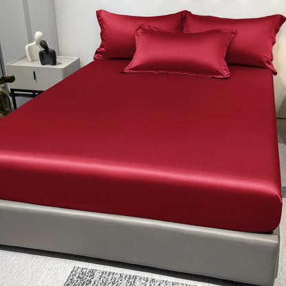 1 Simple Modern Satin Solid Color Fitted Sheet Ice Silk Bedspread