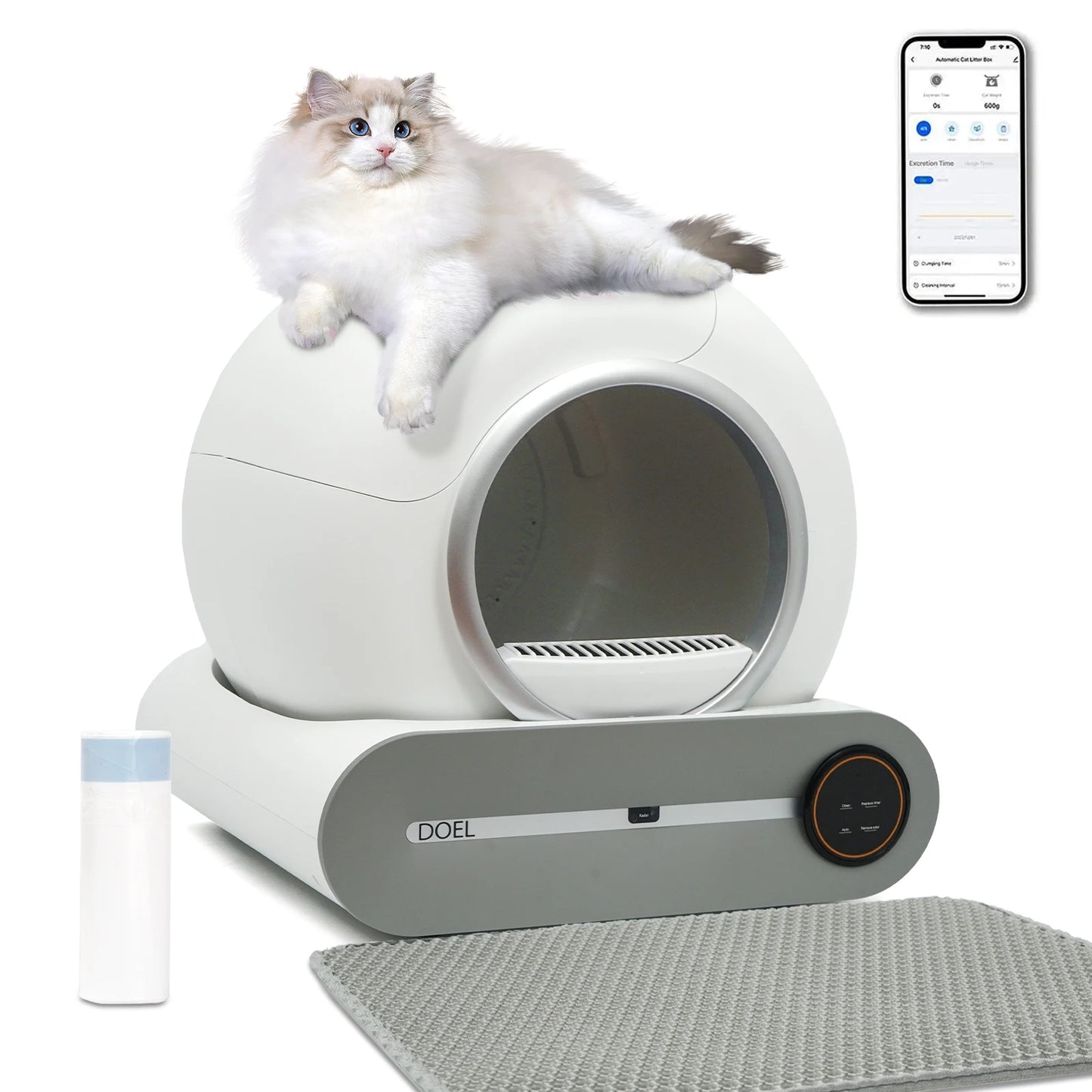 Self Cleaning Cat Litter Box w/ Trash Bag & Litter Mat