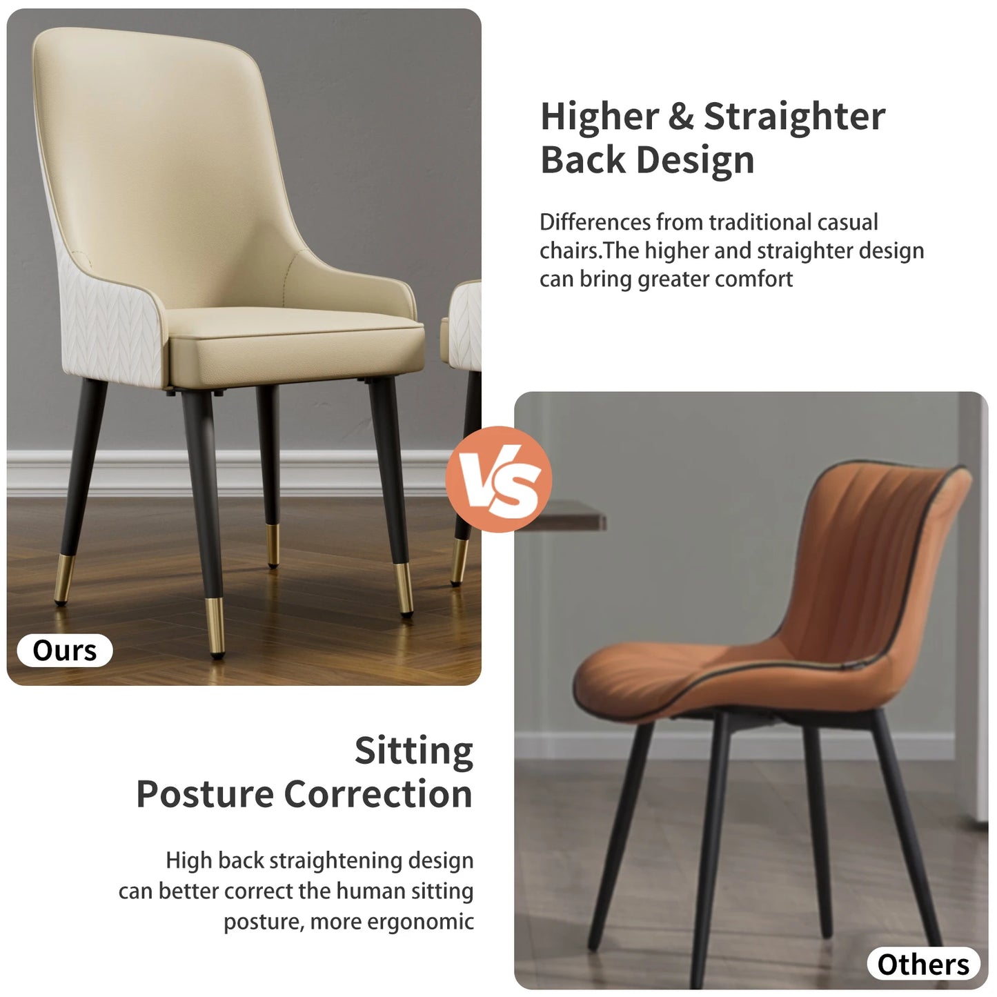 Modern Leather Set of 2 Dining Chairs