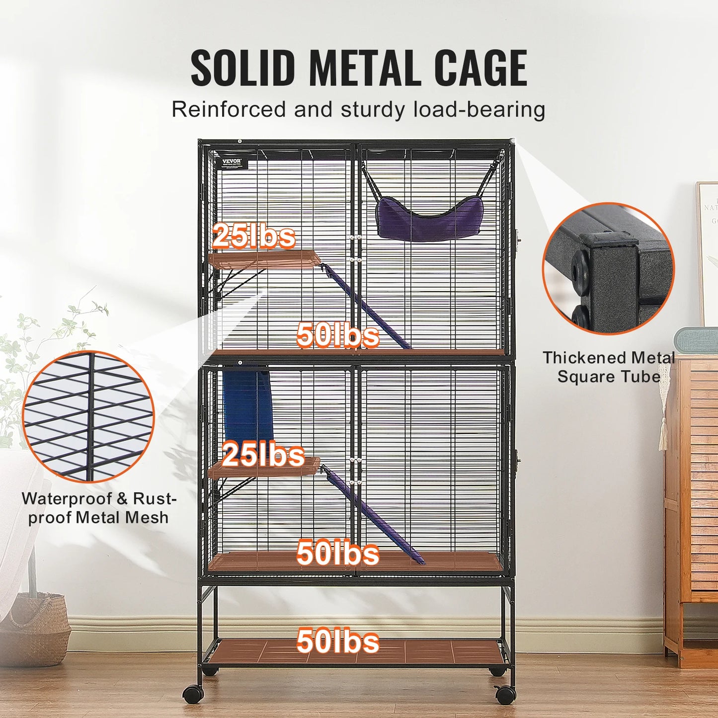 64.6" Rolling Metal Ferret Cage 4-Tier