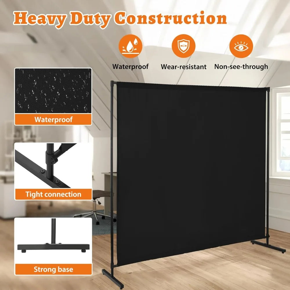 71" Adjustable Room Divider Panel, Black Fabric Privacy Screen for Office & Home Separation