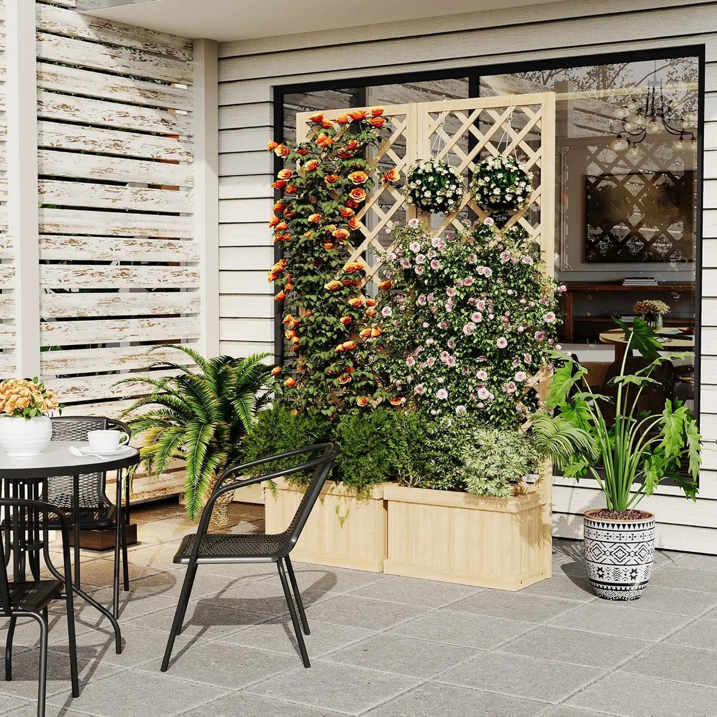 41"x10"x65" Freestanding Privacy Fence with Planter Box & Trellis
