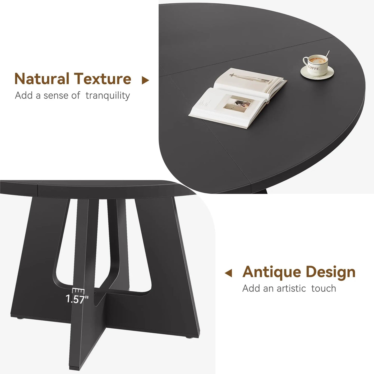 47-Inch Round Dining Table Large Wooden Kitchen Table For 4 to 6