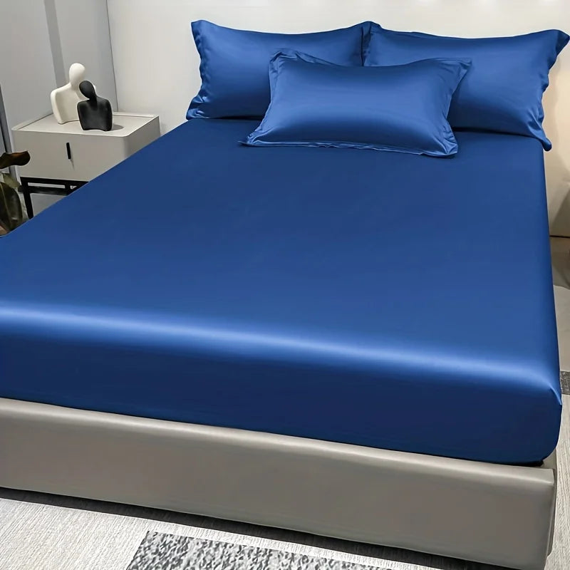 1 Simple Modern Satin Solid Color Fitted Sheet Ice Silk Bedspread