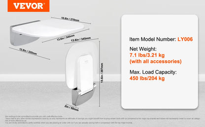 Folding ABS Shower Seat 15.7'' x 16.7'' 440 lbs Load Capacity