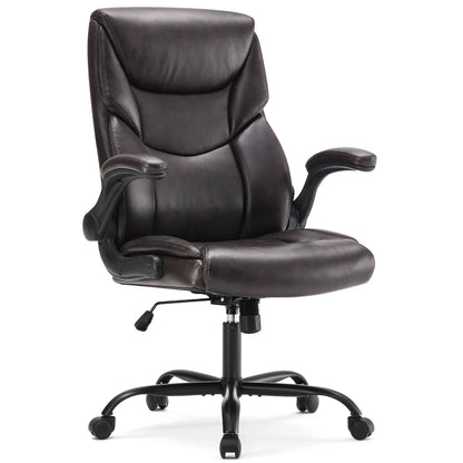 Ergonomic PU Leather Padded Chair Swivel Wheel With Lumbar Support