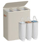 SONGMICS Laundry Basket, 50.2 Gal. Laundry Hamper, 3 Compartments, Easy Assembly, with Lid and Handles, Removable Liners, 25.2 x