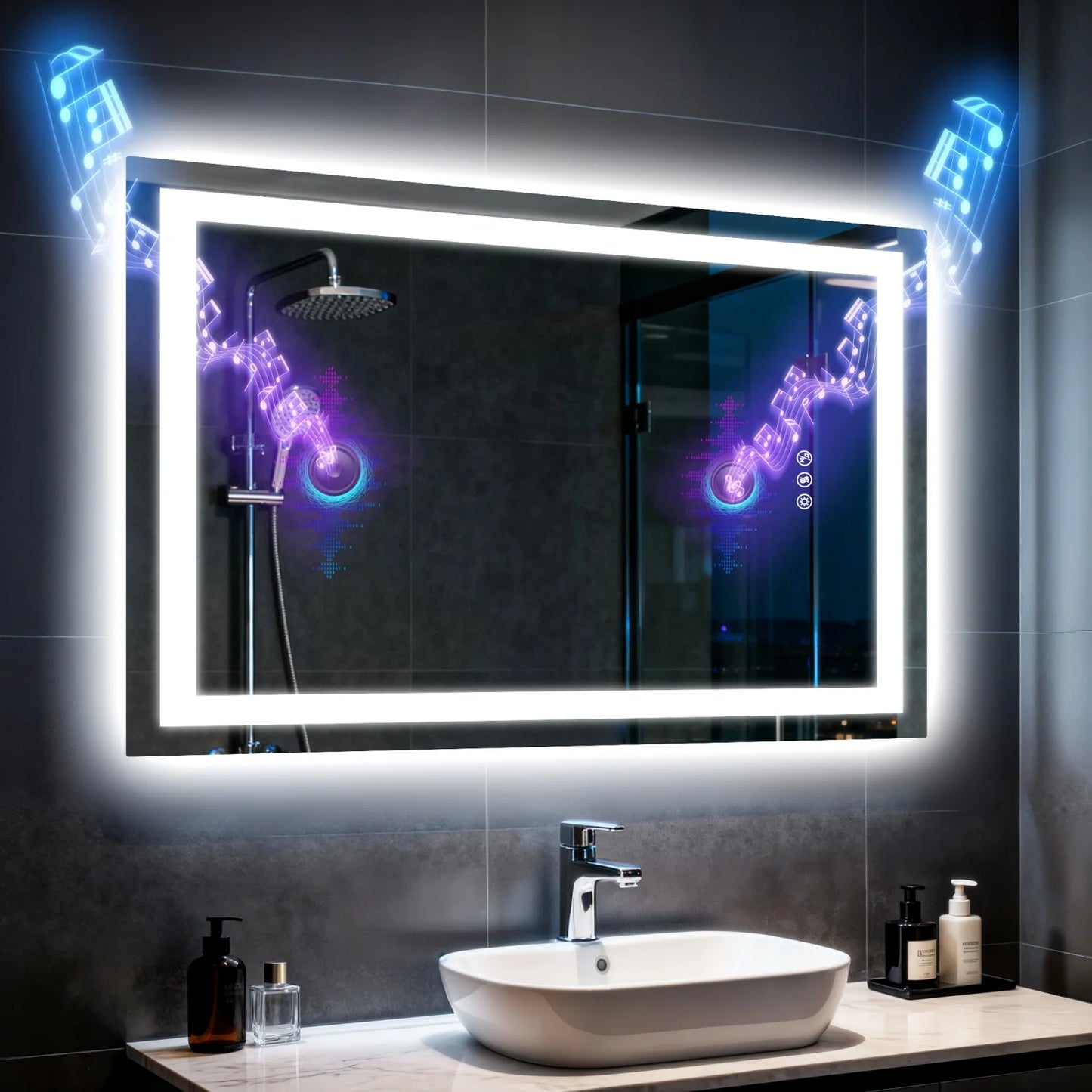 50/60/100/120cm LED Bathroom Mirror Built-in Bluetooth Speaker Waterproof